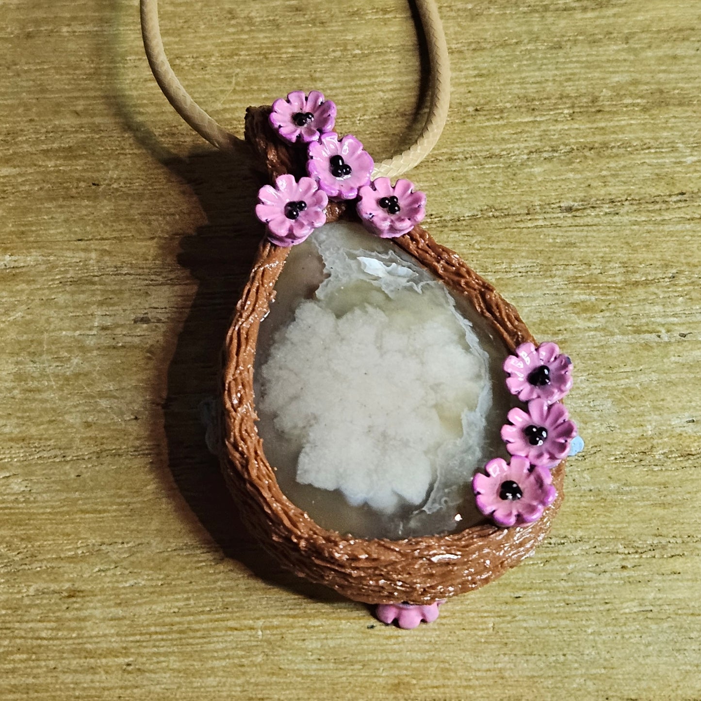 Handmade Flower Agate Butterfly & Cherry Blossom Pendant.
