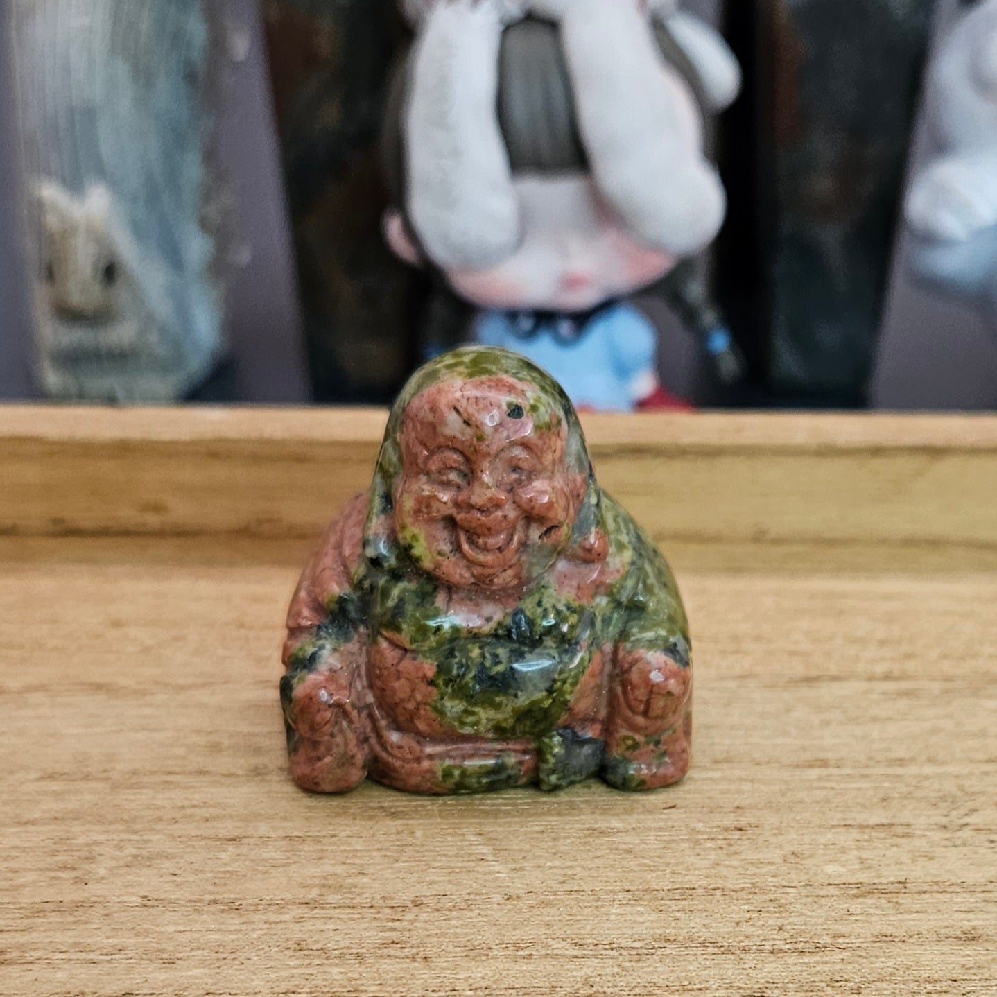 Unakite Laughing Buddha Carving.