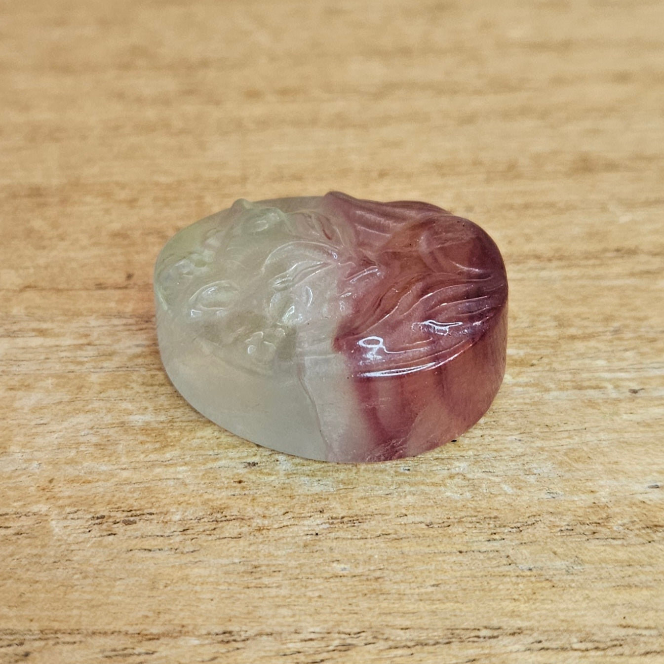 Fluorite Ninetail Fox Flat Carving.