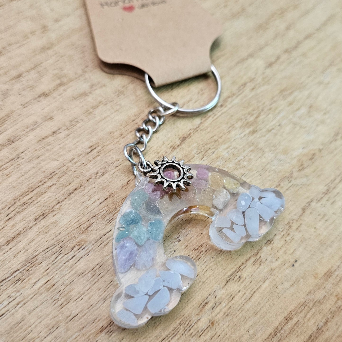 Rainbow Keychain. Handmade Rainbow Tourmaline Resin Keychain.