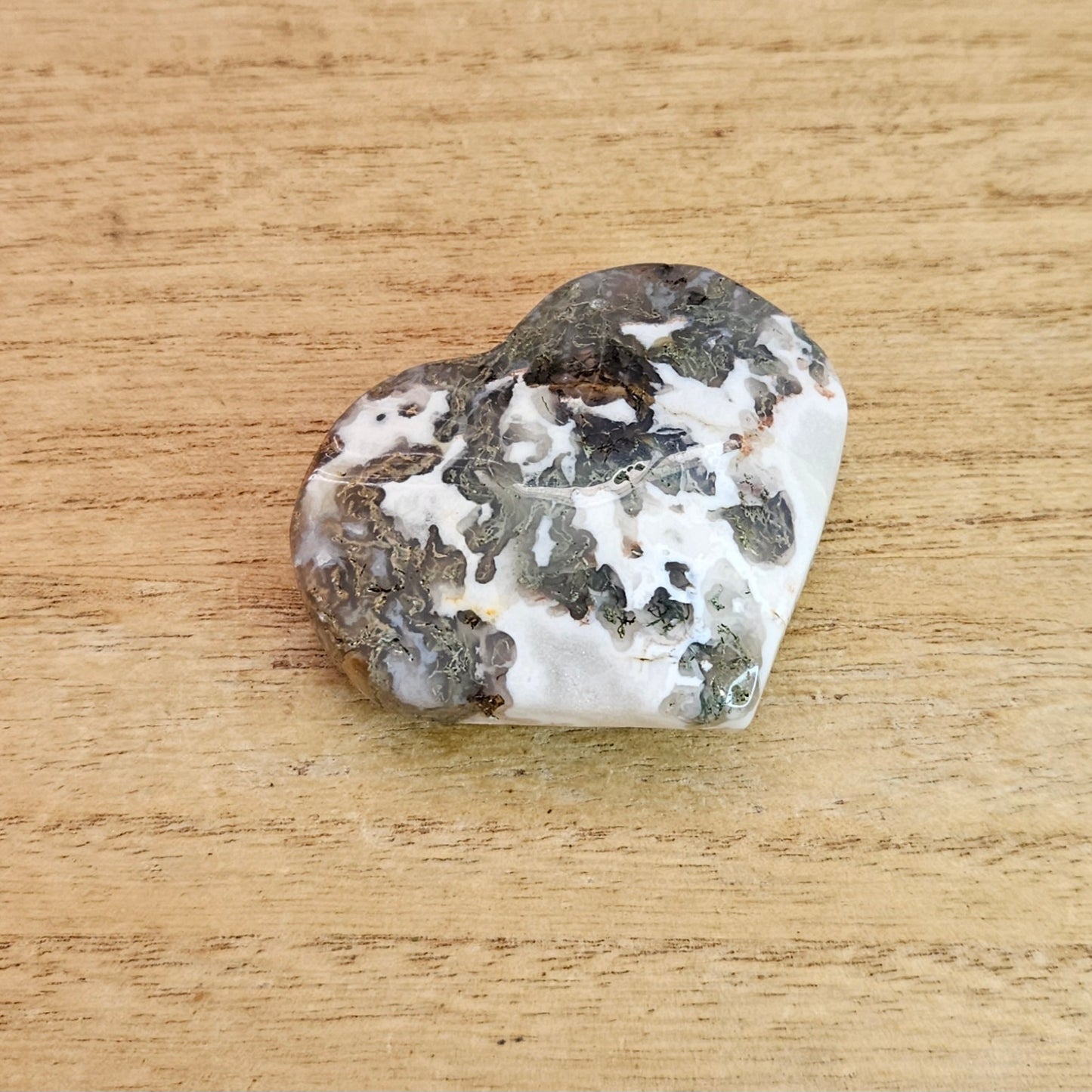 Moss Agate Heart Carving.