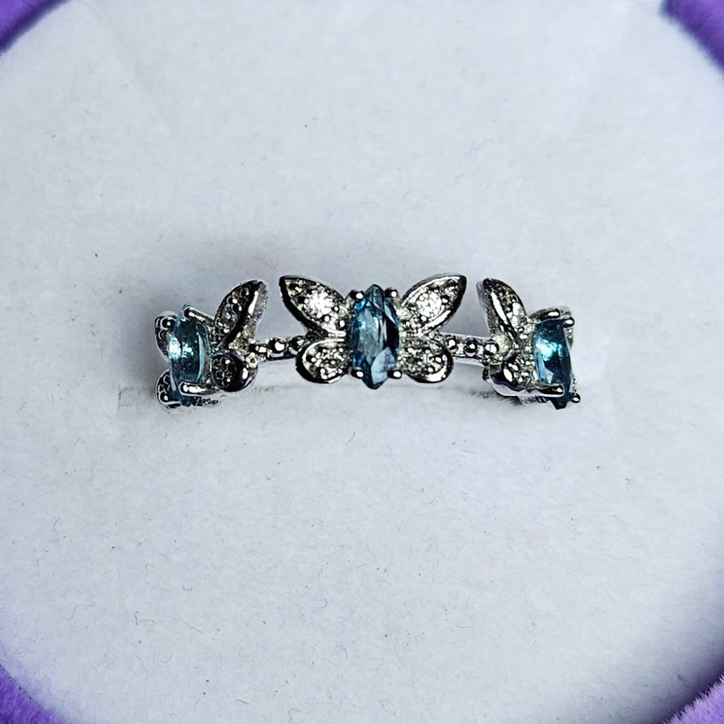 Blue Topaz Butterfly Adjustable Ring.