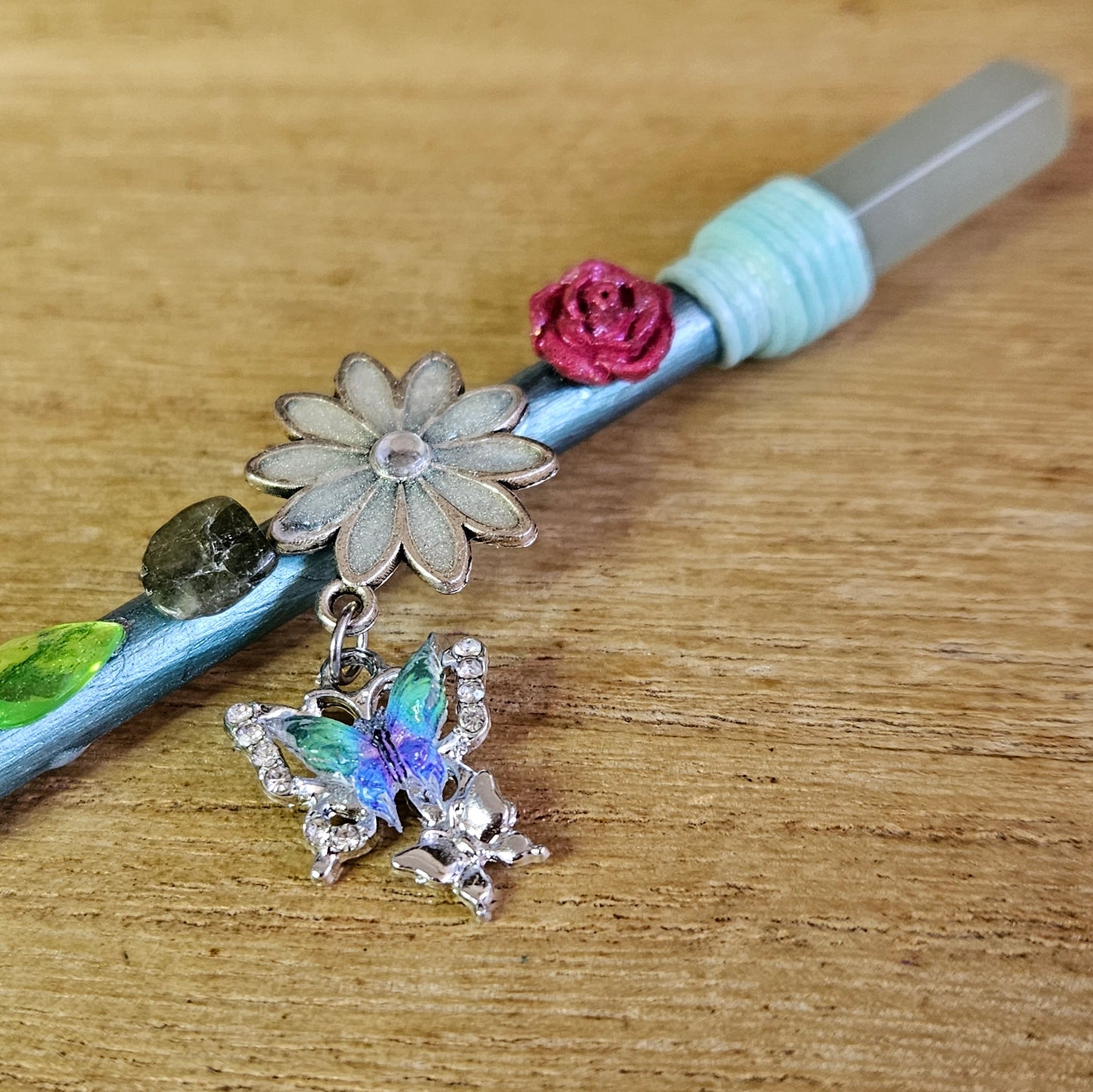 Green Butterfly & Flower Wand. Green Aventurine.