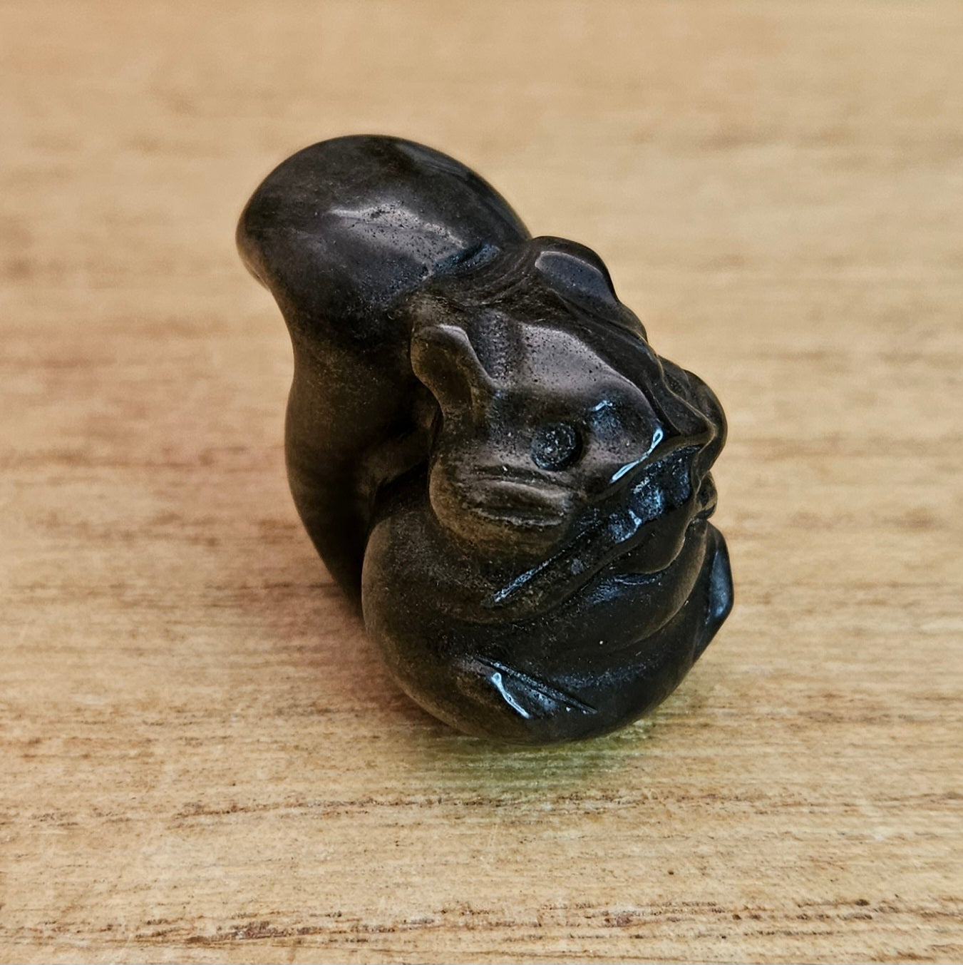 Gold Sheen Obsidian Squirrel Carving.