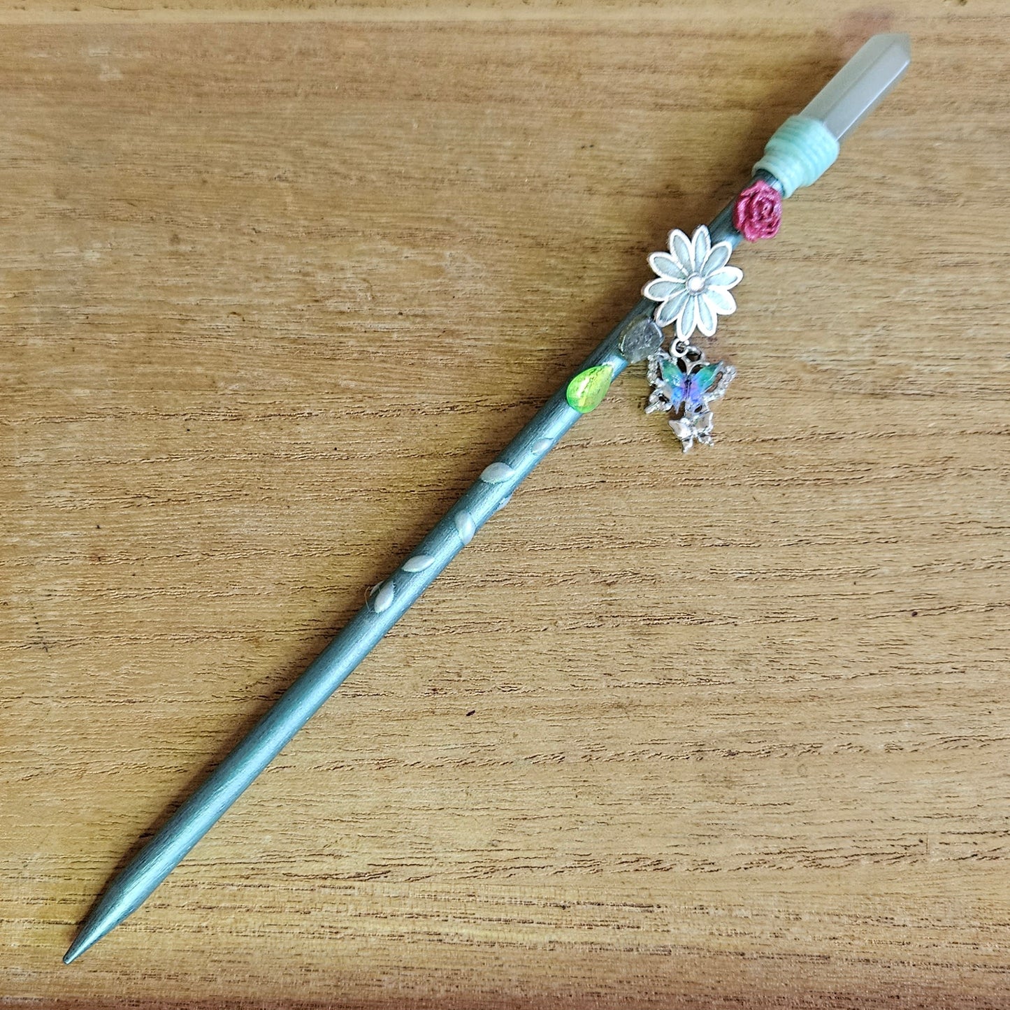Green Butterfly & Flower Wand. Green Aventurine.