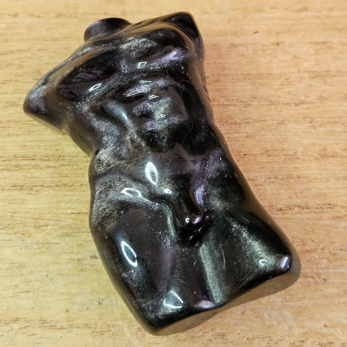 Silver Sheen Obsidian Male Body Carving.