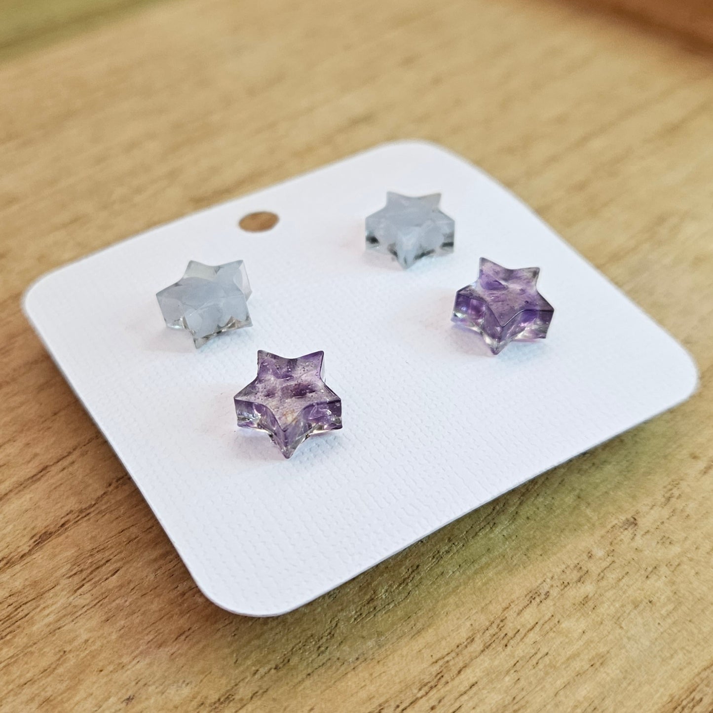Resin Star Stud Set. Angelite and Amethyst.