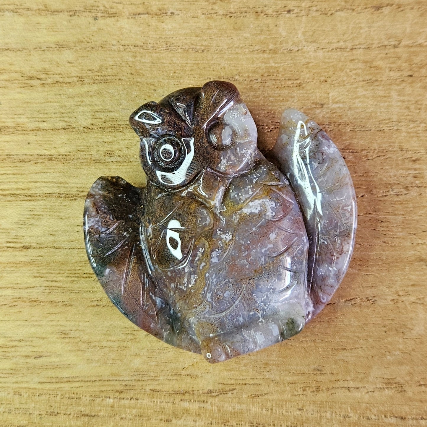 Moss Agate Owl Carving.