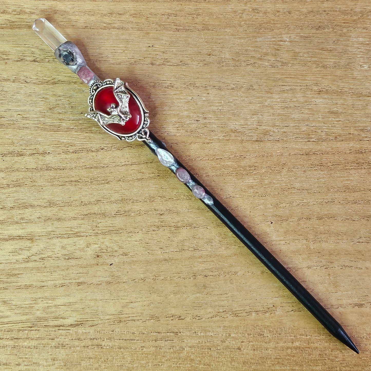 Black Bat Wand. Clear Quartz.