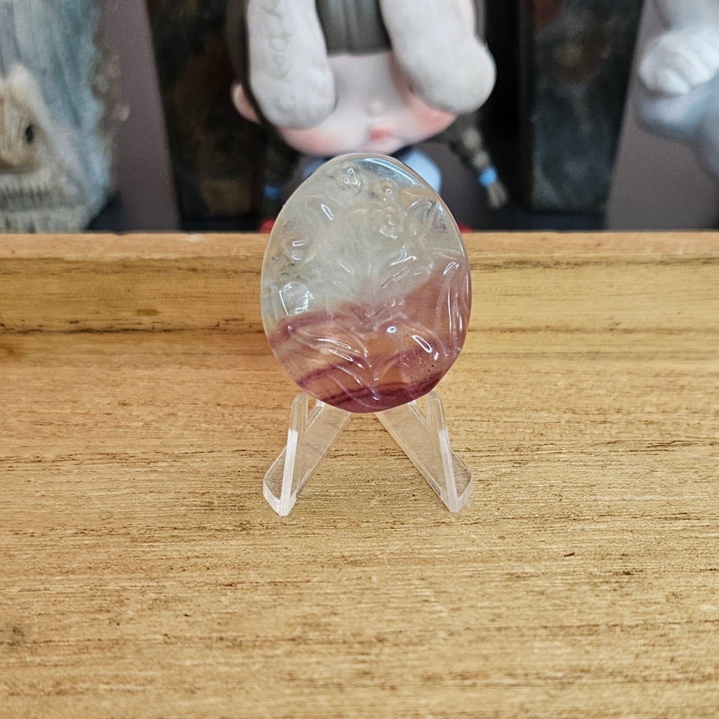 Fluorite Ninetail Fox Flat Carving.