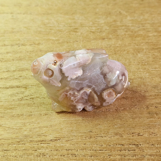 Green Flower Agate Sitting Rabbit Carving.