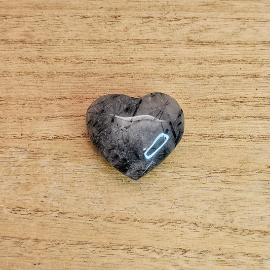 Black Rutilated Quartz Puffy Heart Carving.