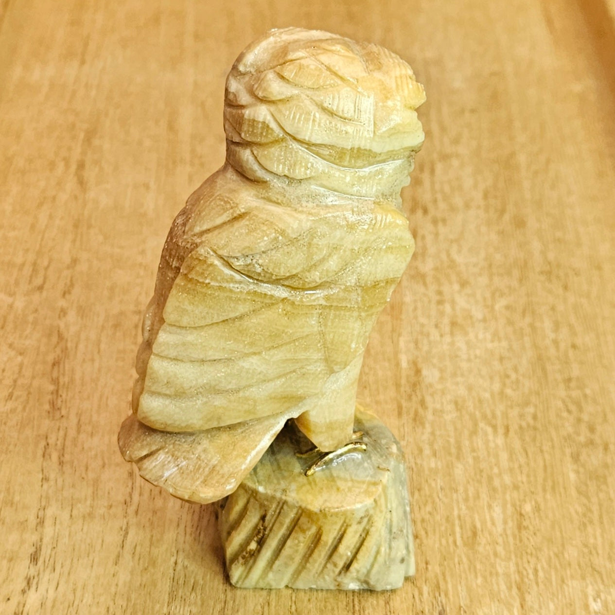 Yellow Banded Calcite Owl Carving.