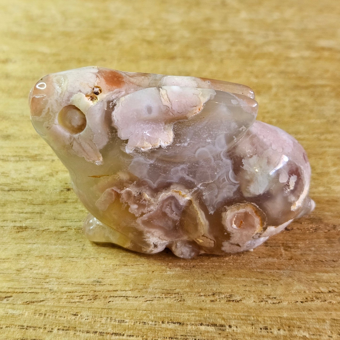 Green Flower Agate Sitting Rabbit Carving.