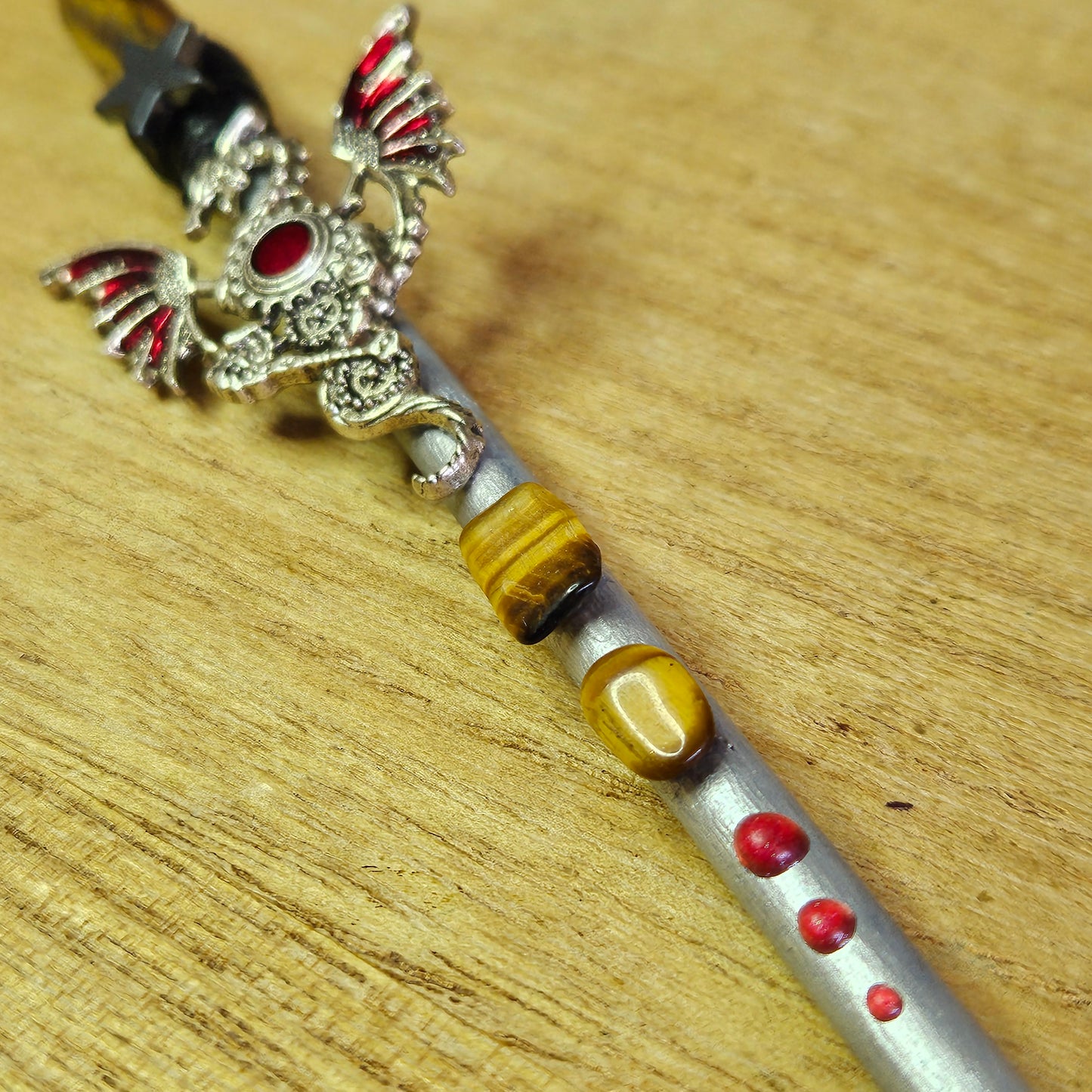 Silver Dragon Star Wand. Tiger's Eye.