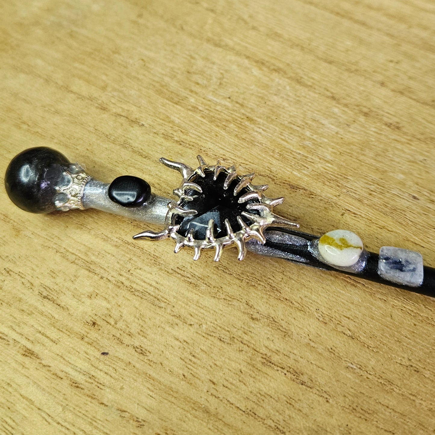 Black Spiked Heart Wand. Obsidian.