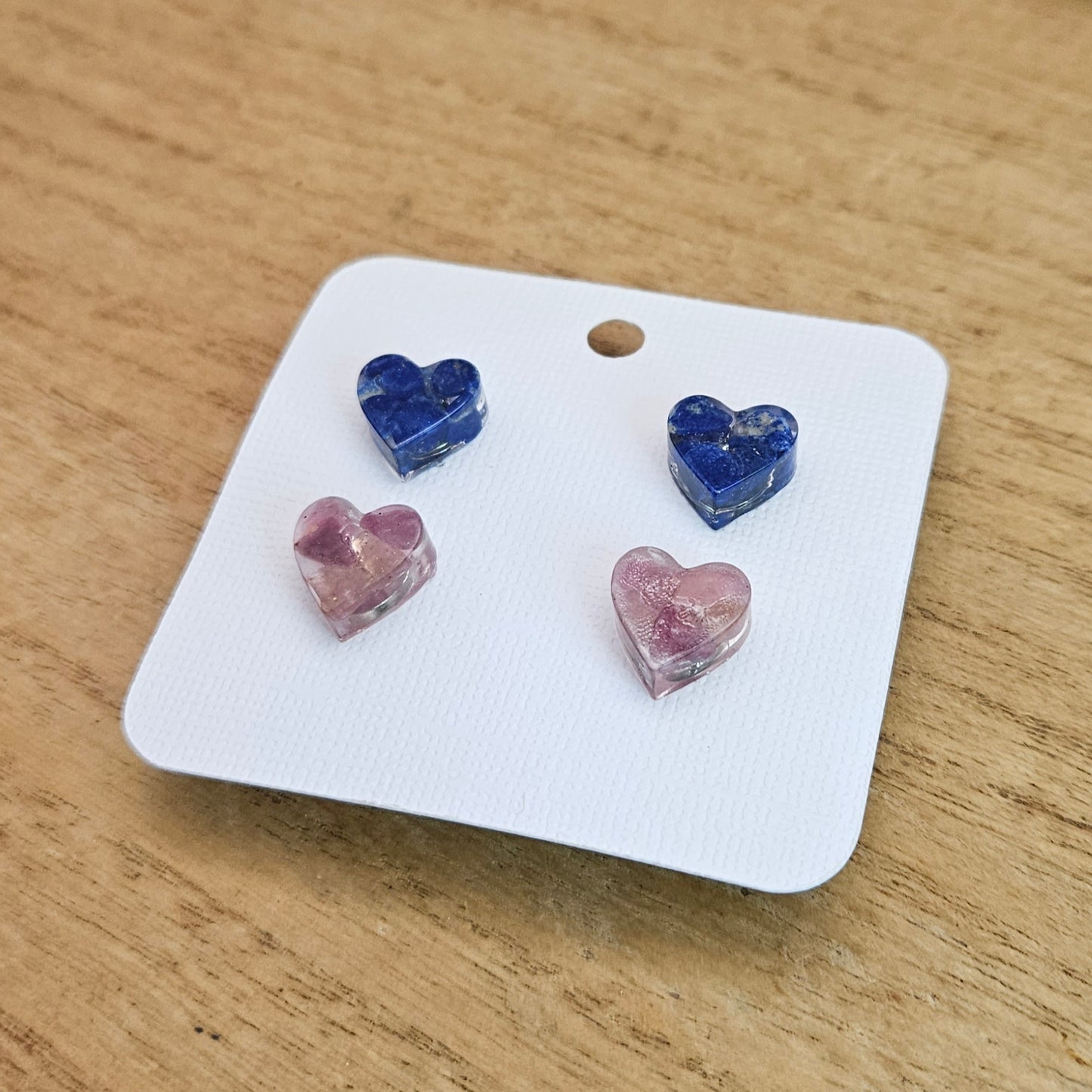 Resin Heart Flower Set. Lapis Lazuli and Pink Tourmaline.