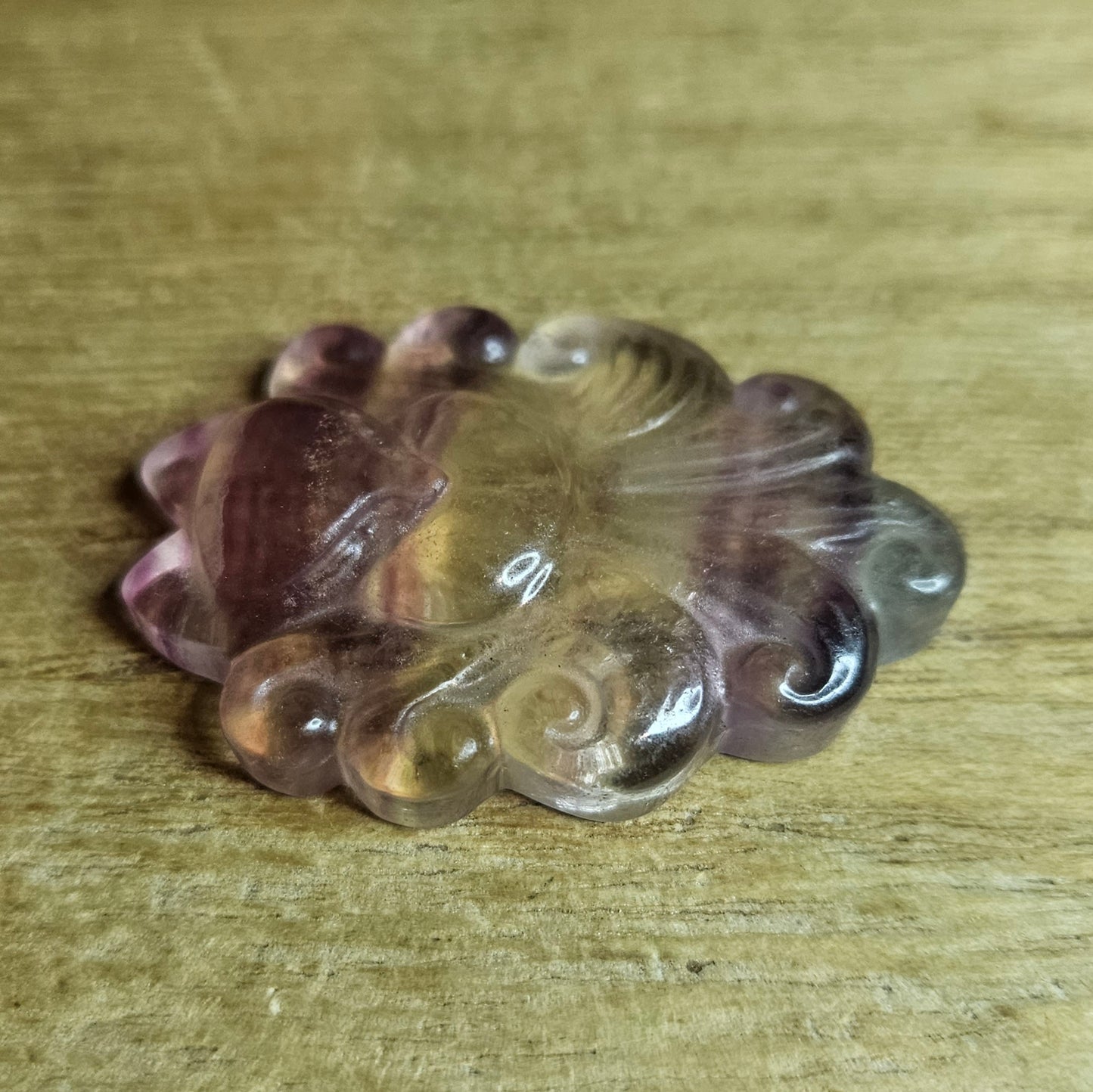 Candy Fluorite Ninetail Fox Flat Carving.