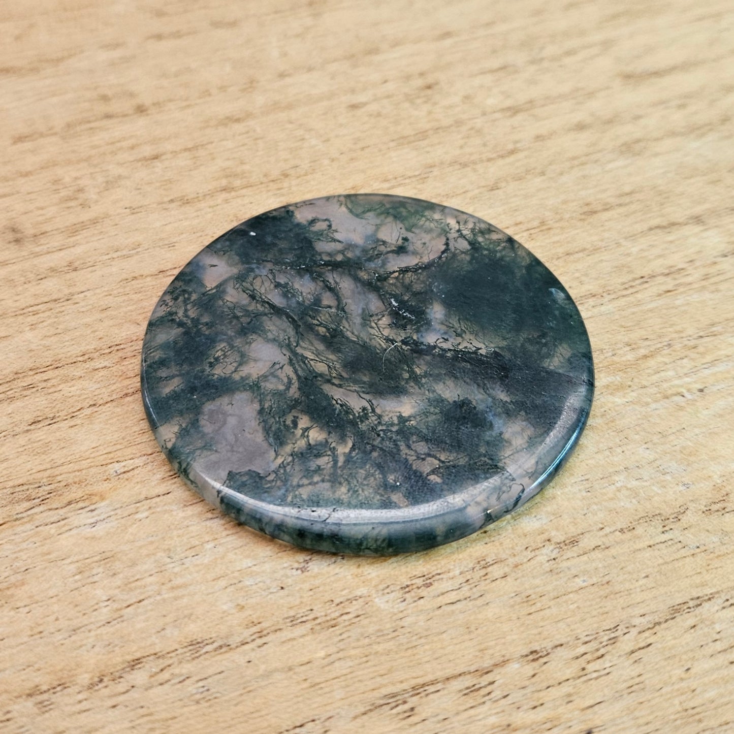 Moss Agate Disk Carving.