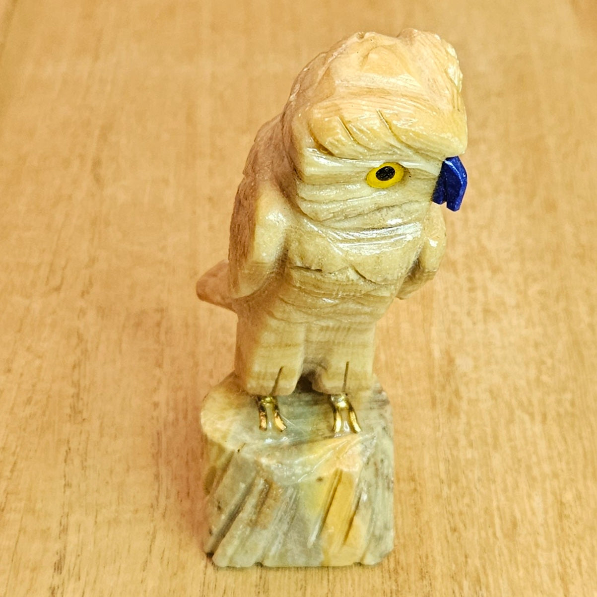 Yellow Banded Calcite Owl Carving.