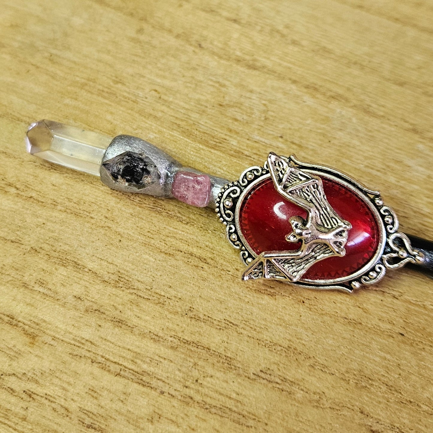 Black Bat Wand. Clear Quartz.