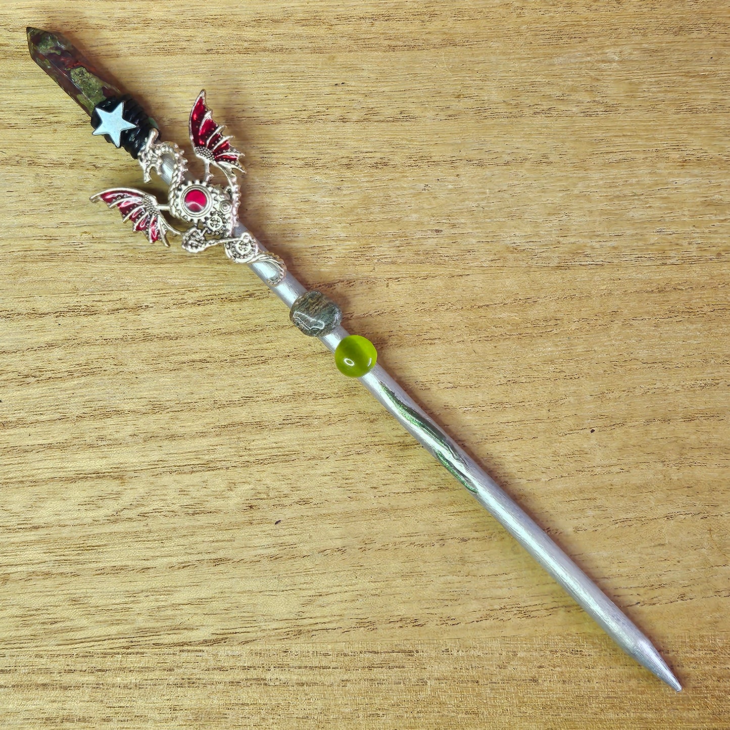Silver Dragon Star Wand. Dragon's Blood Stone.