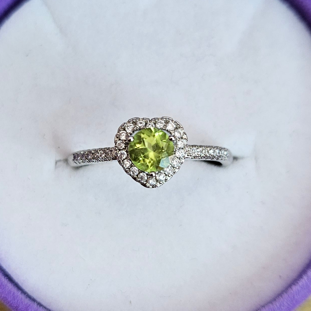 Peridot Heart Adjustable Ring.