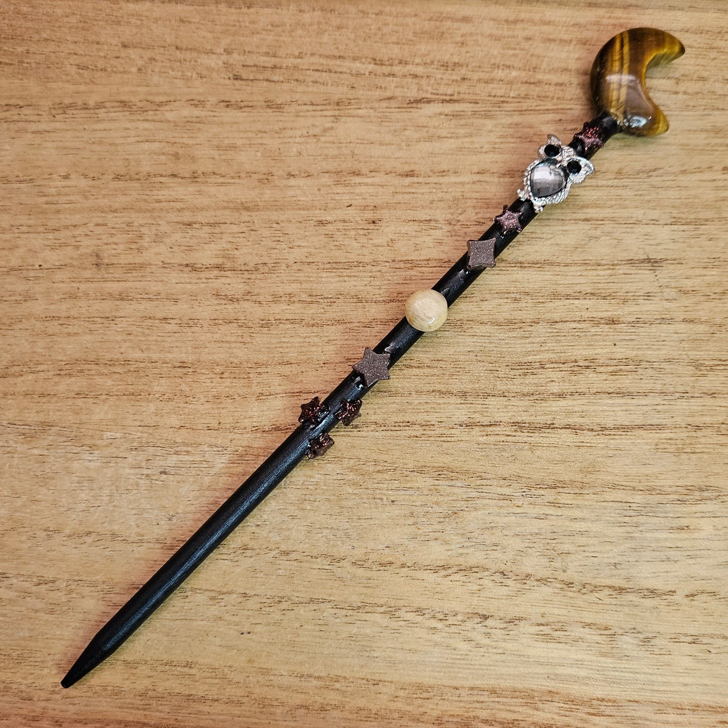 Black Moon Owl Wand. Tiger's Eye.