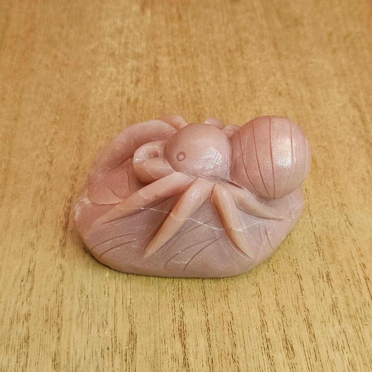 Pink Opal Spider Hand Carving.