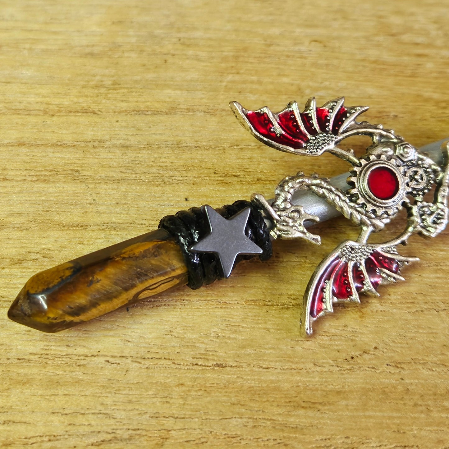 Silver Dragon Star Wand. Tiger's Eye.