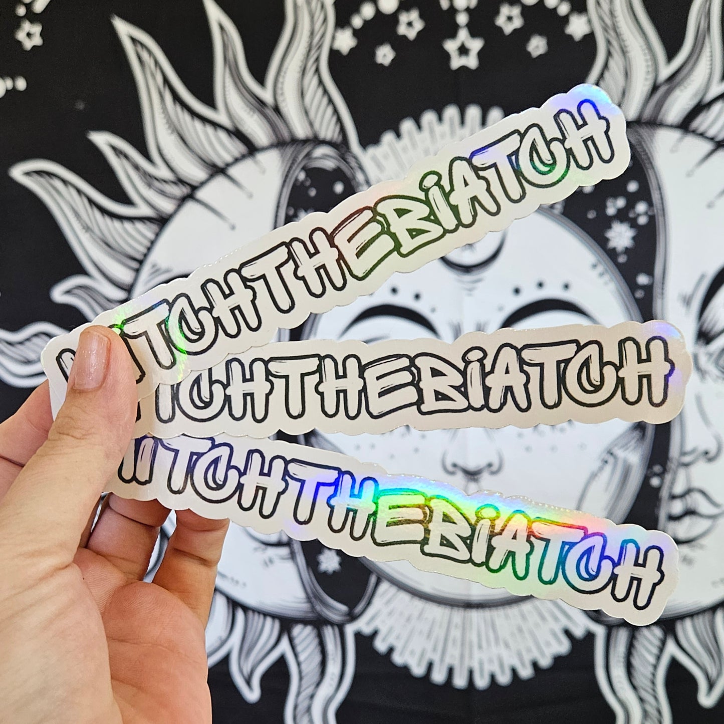 Mitch the Biatch Holographic Name Stickers.