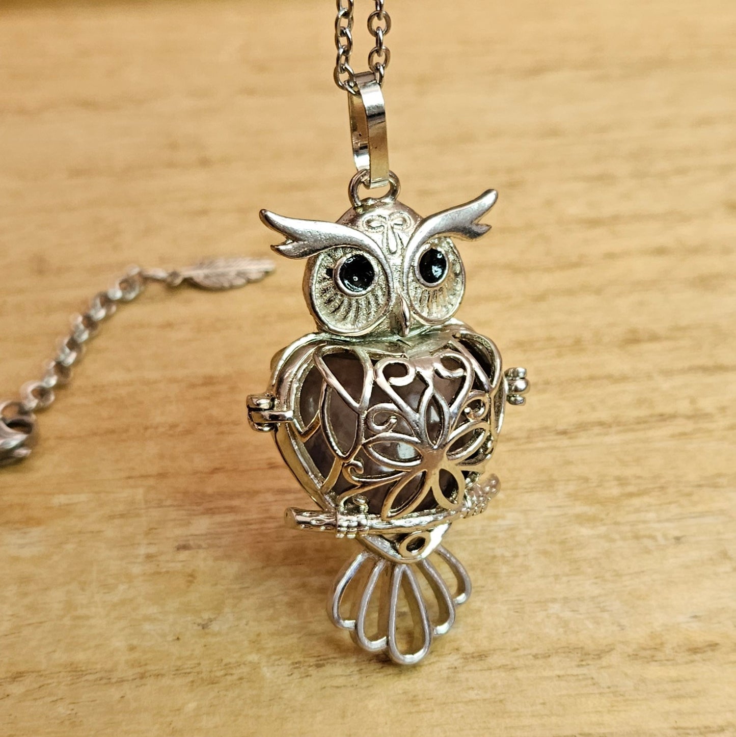 Owl Cage Necklace & Fluorite Heart.