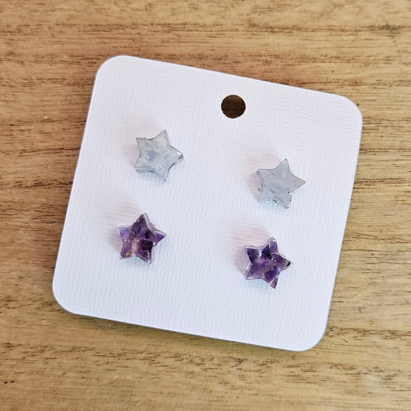 Resin Star Stud Set. Angelite and Amethyst.
