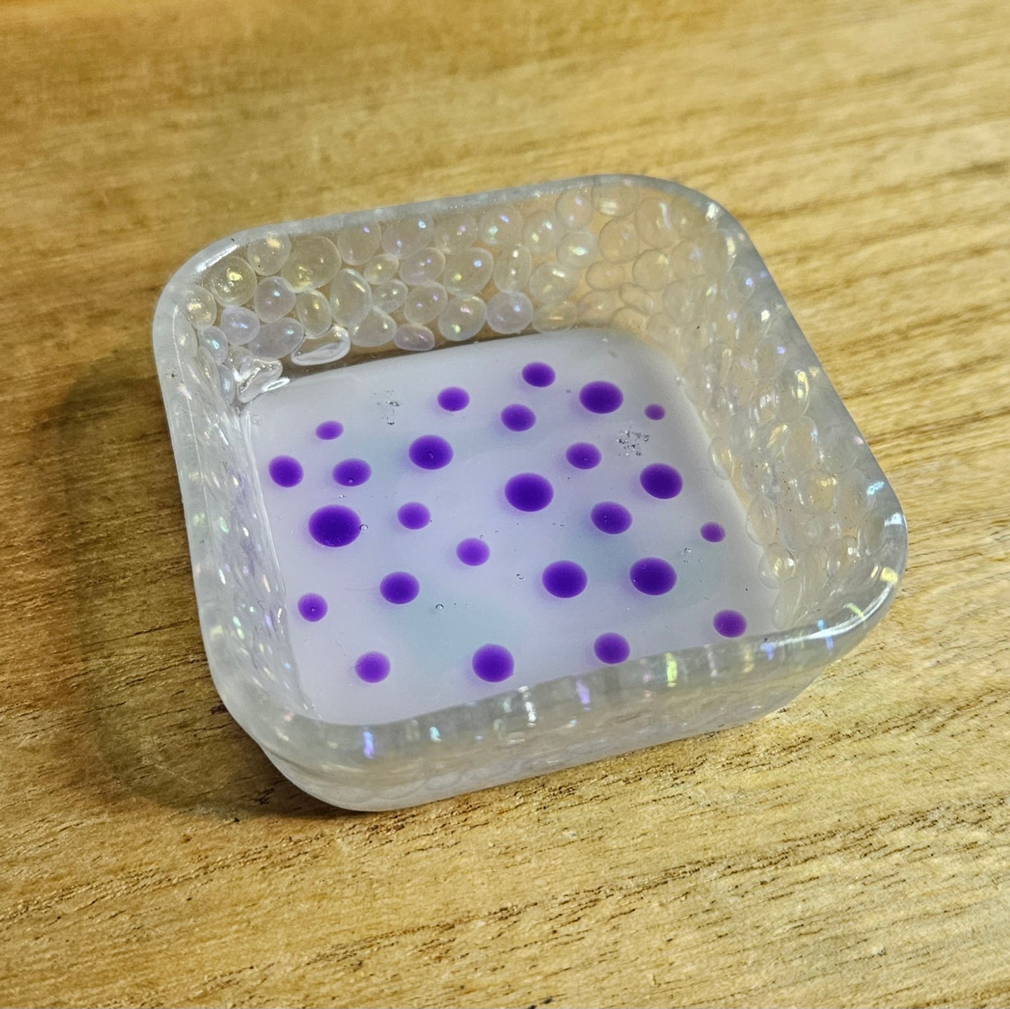 Purple Dot Dish. Aura Quartz Trinket Dish.