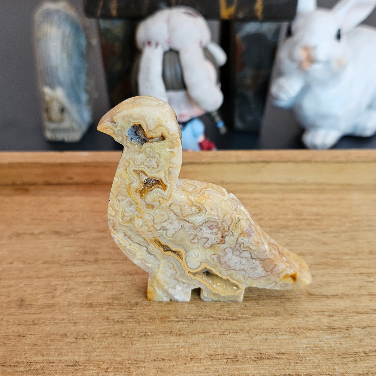 Yellow Crazy Lace Agate Brontosaurus Flat Carving.