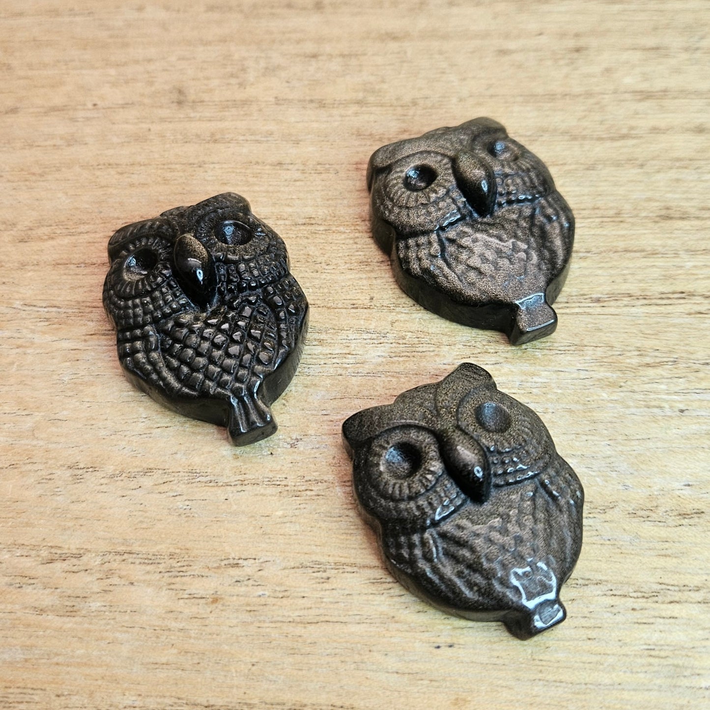 Gold Sheen Obsidian Owl Flat Carving. *Sold Separately*