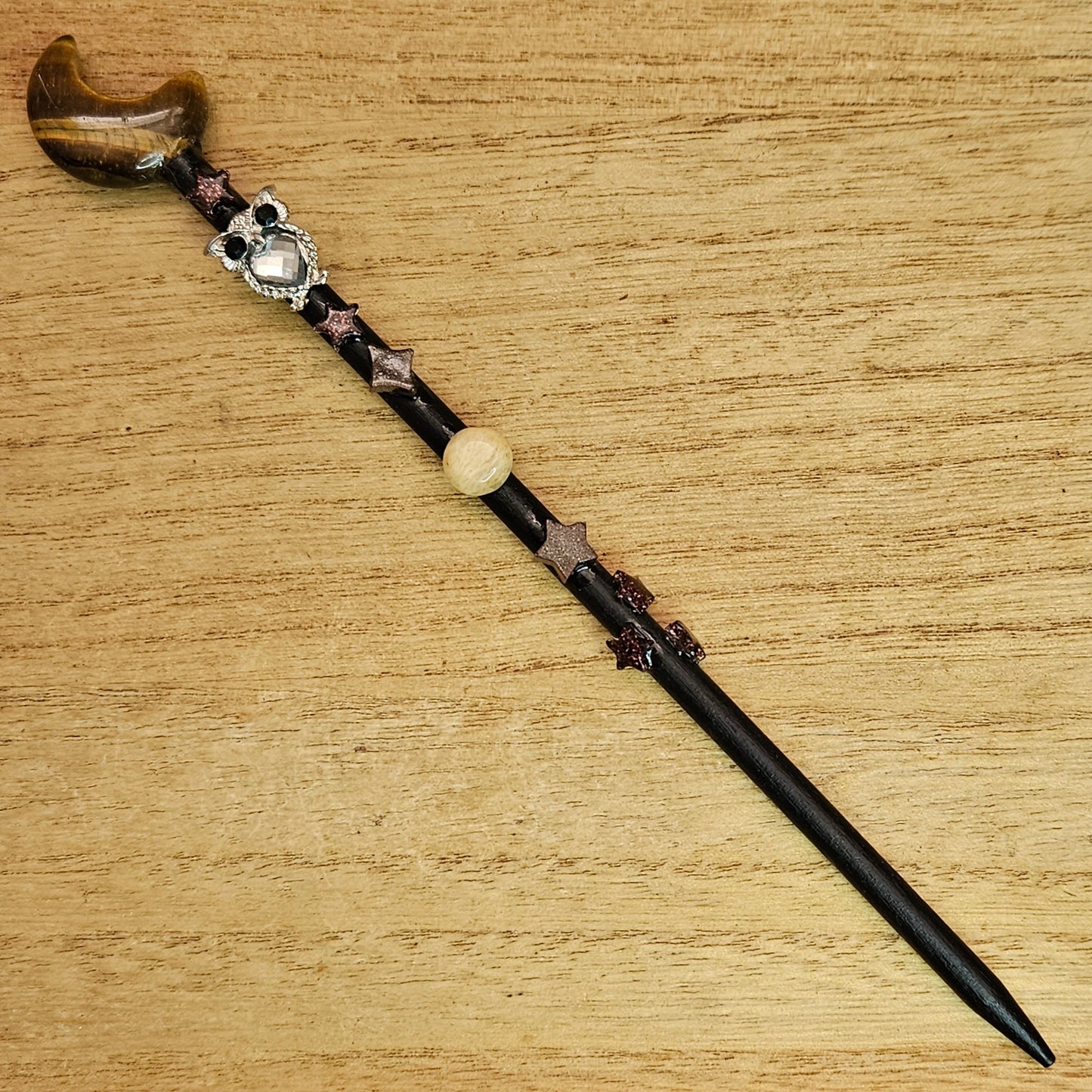 Black Moon Owl Wand. Tiger's Eye.