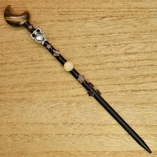 Black Moon Owl Wand. Tiger's Eye.