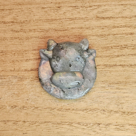 Sunset Labradorite Taurus Bull Flat Carving.