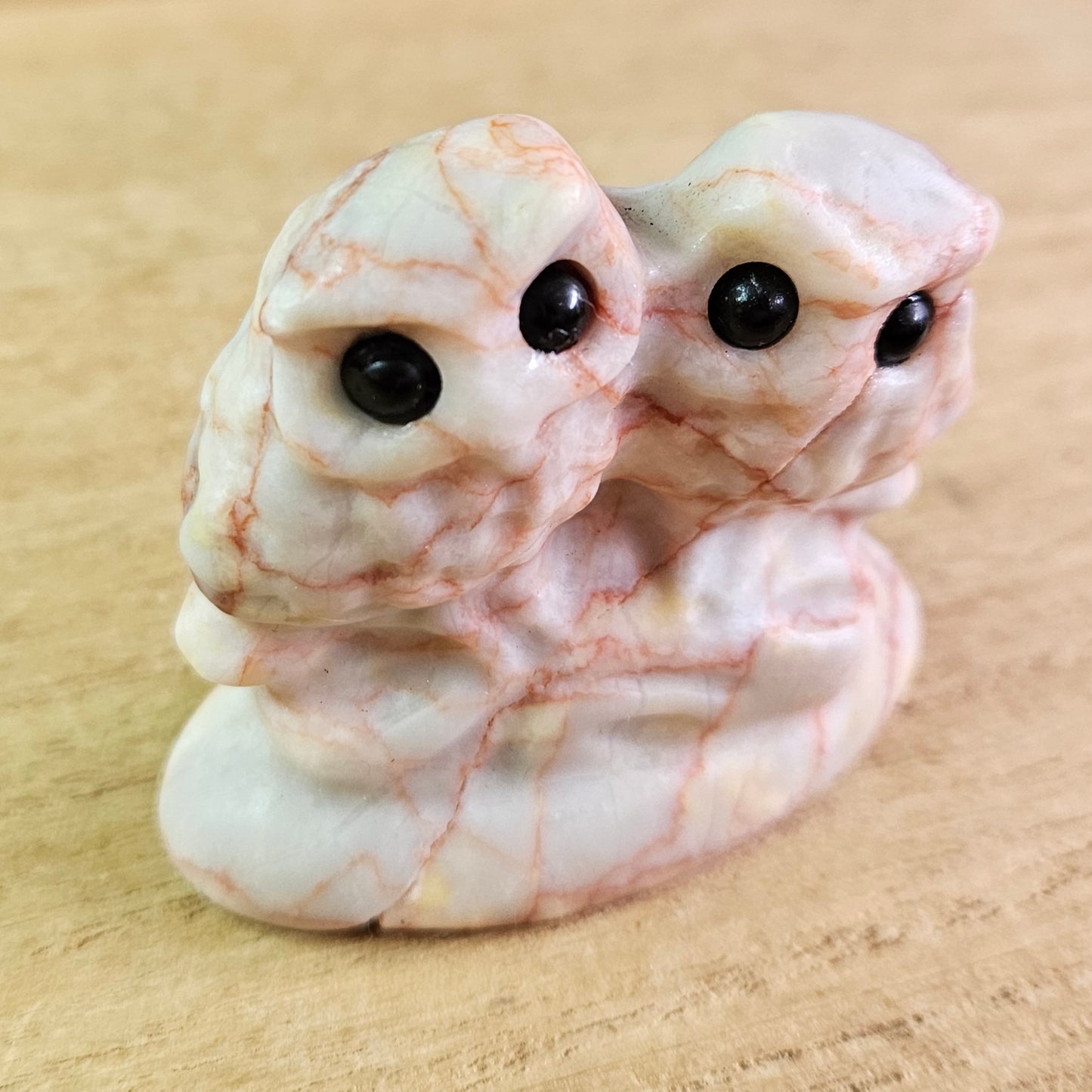 Red Vein Jasper Double Owl Carving.
