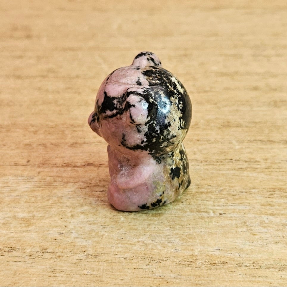 Rhodanite Teddy Bear Carving.