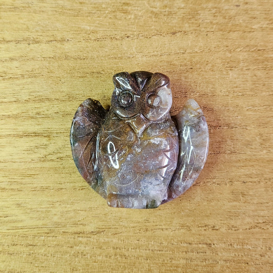 Moss Agate Owl Carving.