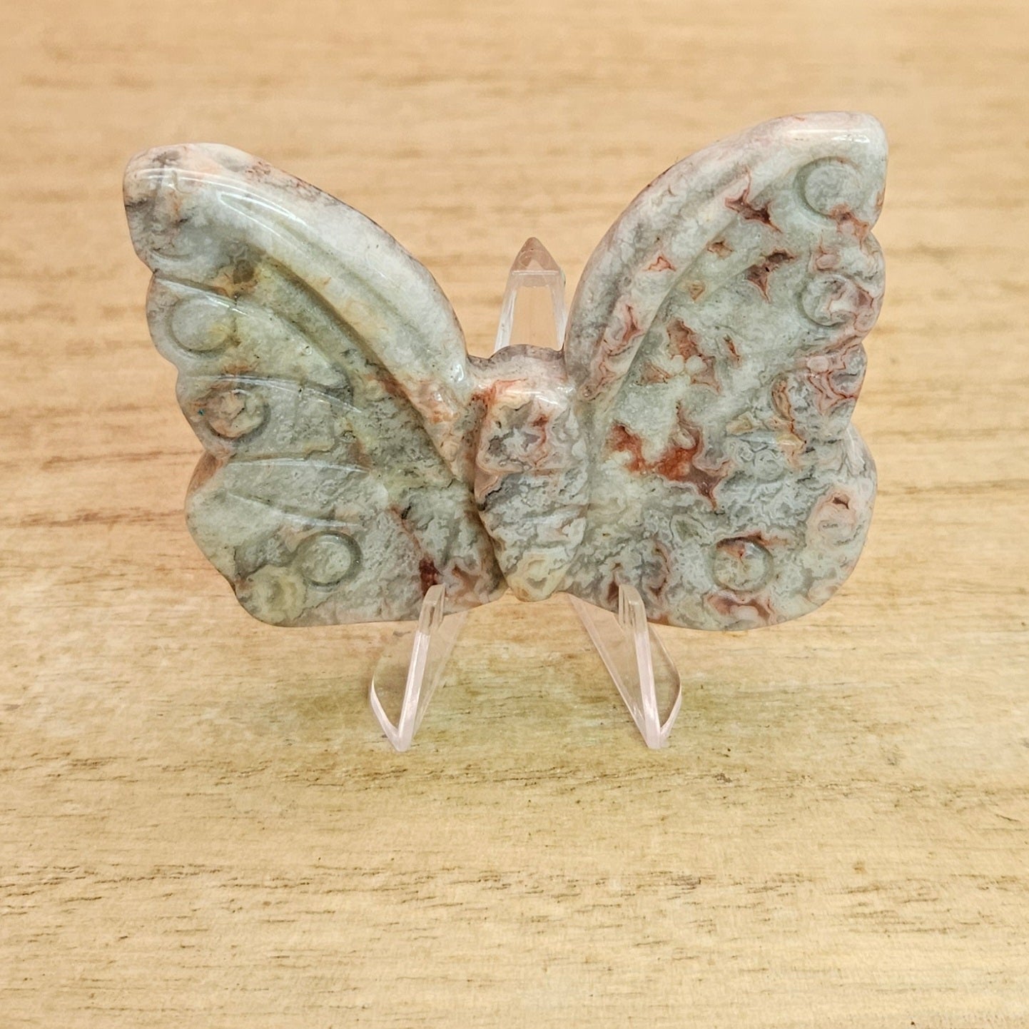 Crazy Lace Agate Butterfly Carving.