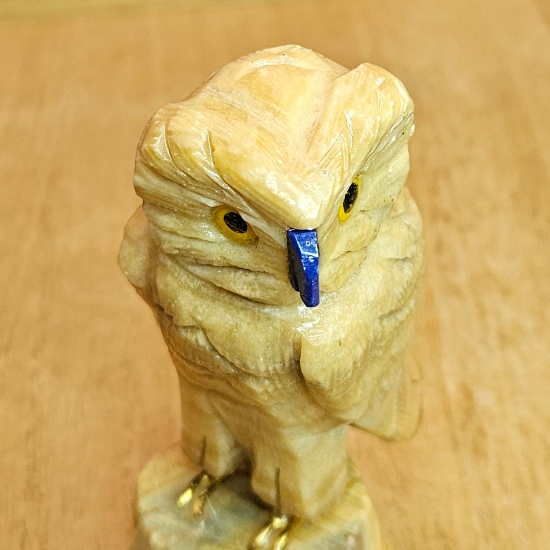 Yellow Banded Calcite Owl Carving.