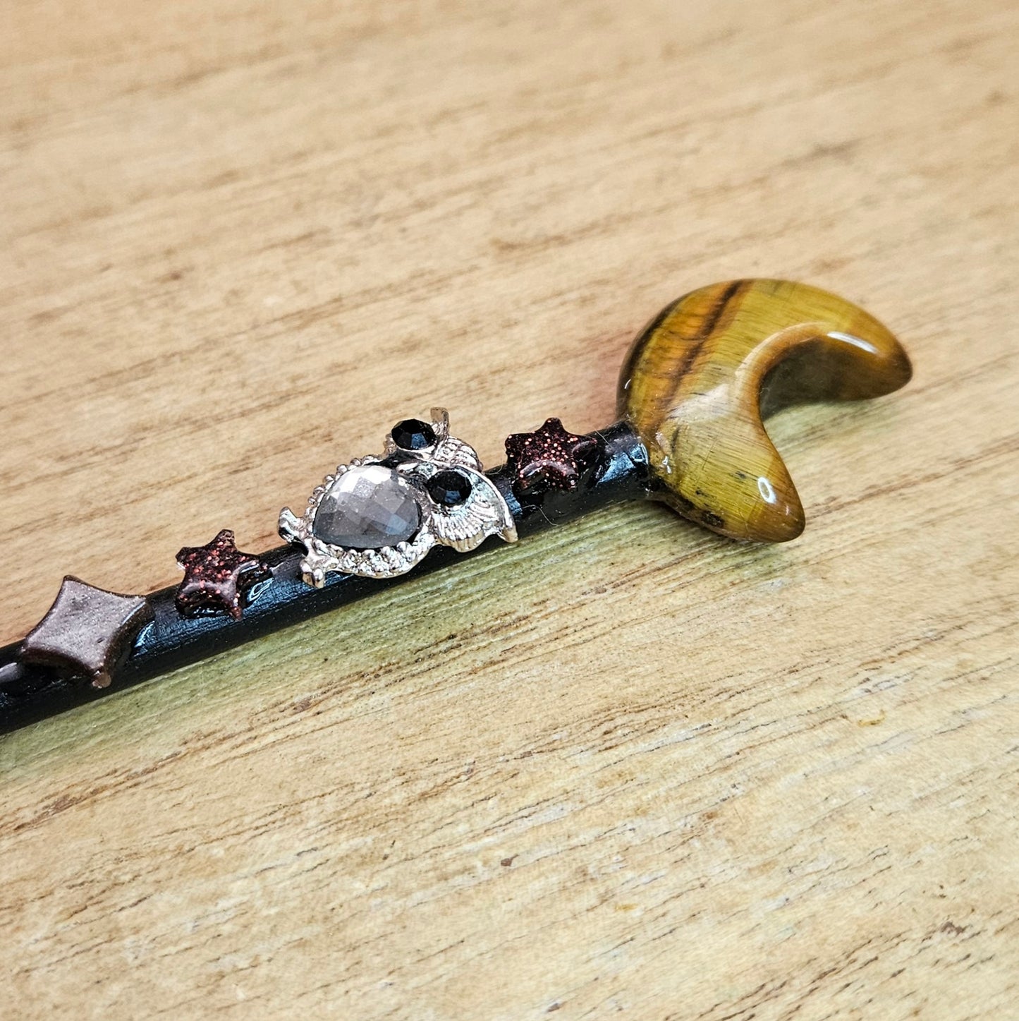 Black Moon Owl Wand. Tiger's Eye.