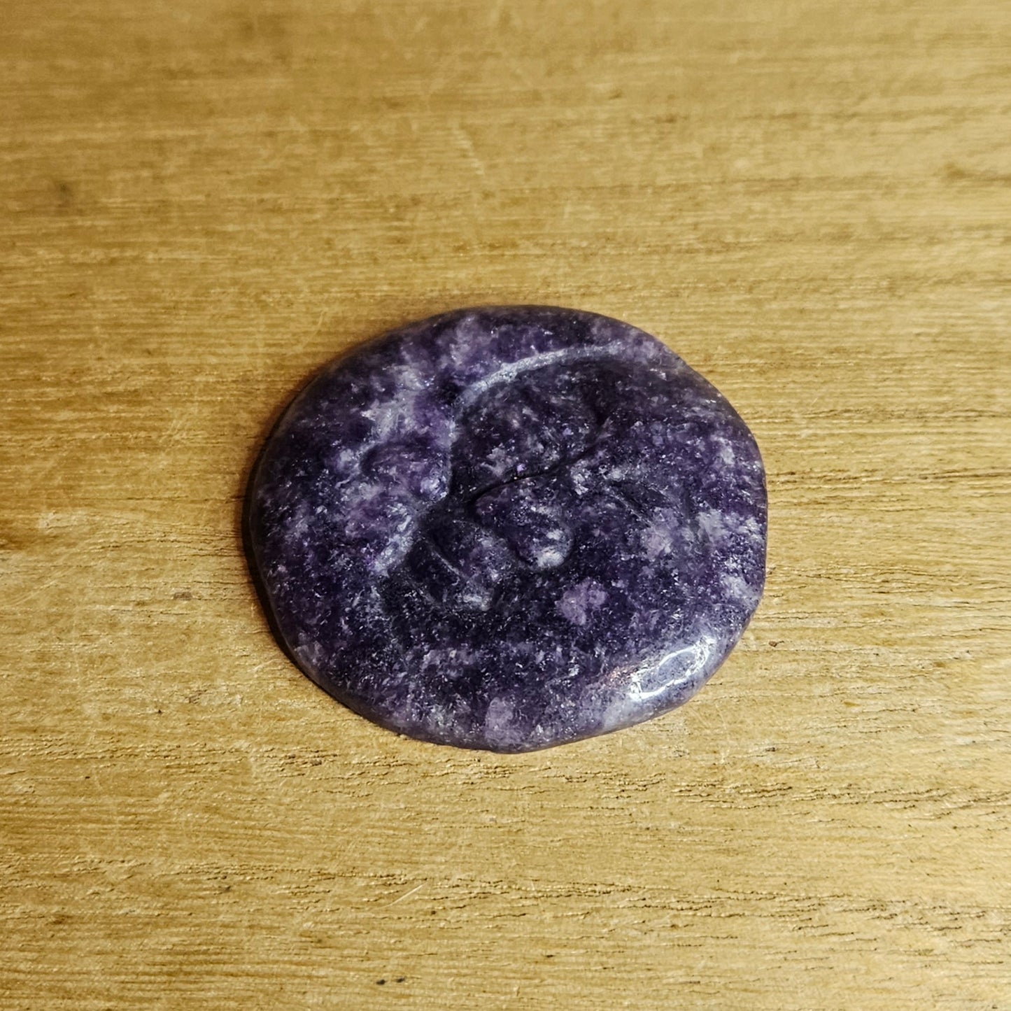 Lepidolite Moon and Sun Flat Carving.