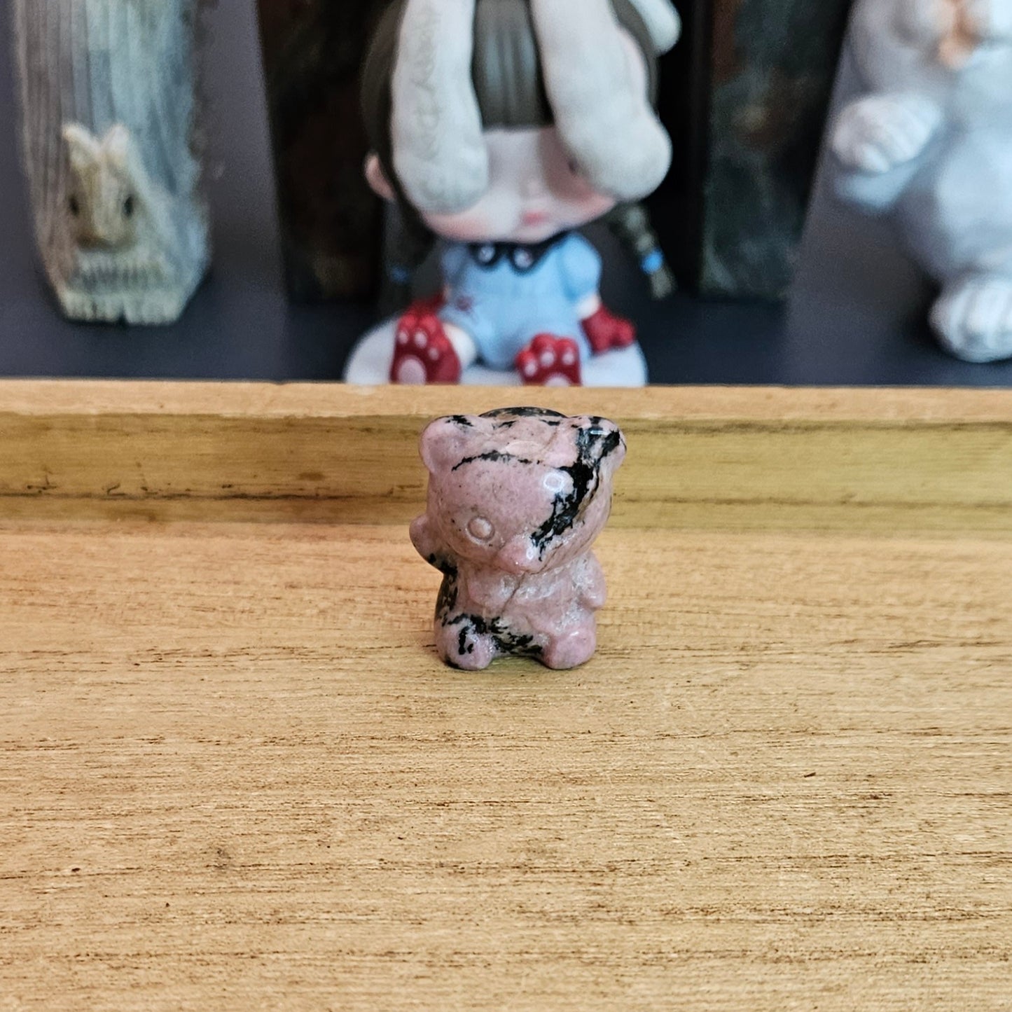 Rhodanite Teddy Bear Carving.