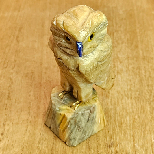 Yellow Banded Calcite Owl Carving.