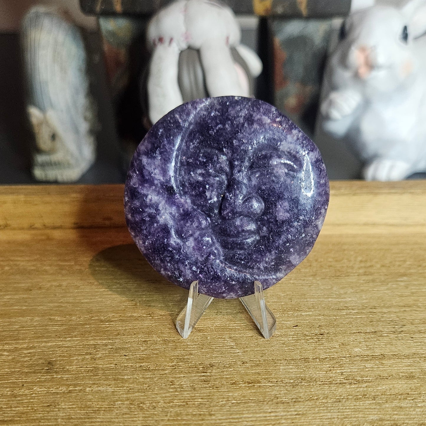 Lepidolite Moon and Sun Flat Carving.