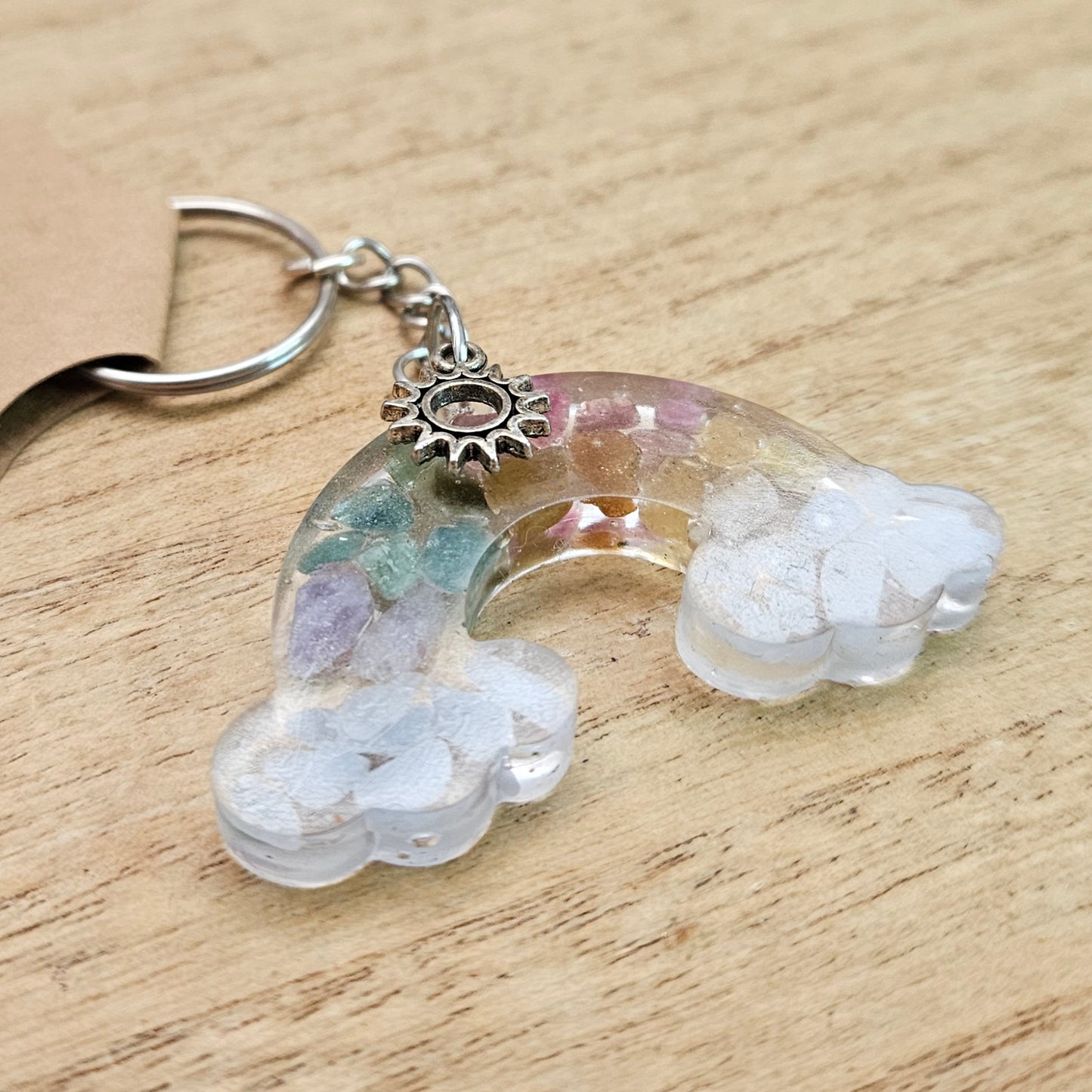 Rainbow Keychain. Handmade Rainbow Tourmaline Resin Keychain.